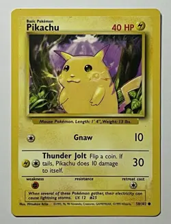 Pikachu 58/102 (HP) Common Base Set Unlimited 1996 WOTC Pokemon Card - Image 1