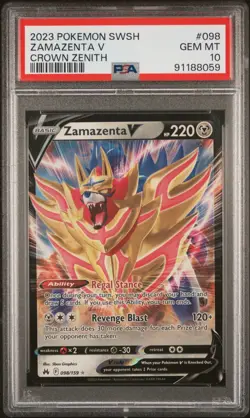 2023 POKEMON SWORD & SHIELD CROWN ZENITH #098 ZAMAZENTA V PSA 10 GEM MINT - Image 1