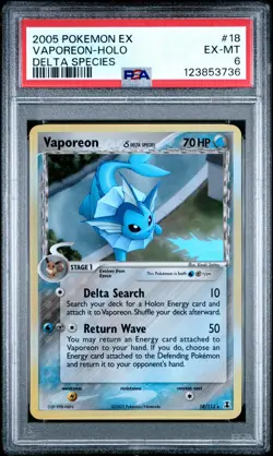 2005 POKEMON EX DELTA SPECIES #18 VAPOREON-HOLO PSA 6 - Image 1