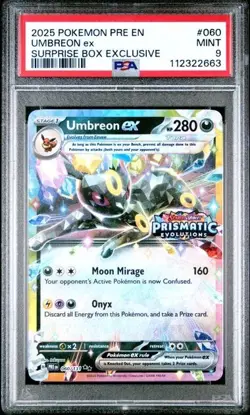 2025 Pokemon Prismatic Evolutions UMBREON EX 060/131 Surprise Box Stamped PSA 9 - Image 1
