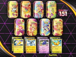Pack 1 and Pack 2 Sams Club 151 Pokemon 4 Mini Tins + 4 Promos Bundle In Hand - Image 1
