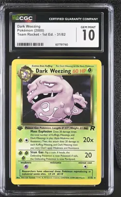 CGC 10 Dark Weezing Team Rocket 1st Edition 31/82 Non Holo Rare Pokemon Card - Image 1