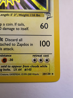 Pokemon Trading Card Zapdos Holo 20/130 Base Set 2 Near Mint - Image 5
