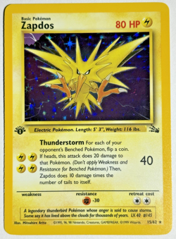Pokemon TCG Zapdos 1st Edition Rare Holo Card #15/62 Fossil - Image 1