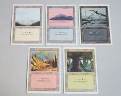 Lot Of 100 MTG Revised Basic Lands, Mana, 20 Each Basic Land, White Border Used - Image 1
