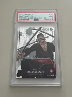 2023 ONE PIECE PREMIUM BANDAI CARD COLLECTION 25TH ED #001 RORONOA ZORO PSA 9 - Image 1