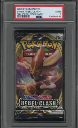 PSA 9 Mint Pokemon Sword & Shield Rebel Clash Booster Pack Cinderace Art - Image 1