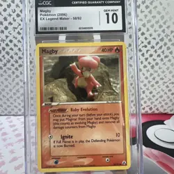 CGC 10 Gem Mint Magby - 2006 Pokemon EX Legend Maker 58/92 - Baby Pokemon Slab - Image 1