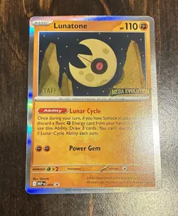 Pokemon Mega Evolutions Prerelease Staff Promo Card Lunatone MEP 004 NM - Image 1