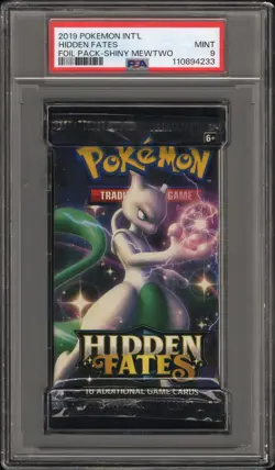 2019 Pokemon INT'L Hidden Fates Foil Booster Pack Mewtwo Art PSA 9 Mint - Image 1