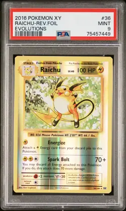2016 POKEMON XY EVOLUTIONS #36 RAICHU-REVERSE FOIL PSA 9 - Image 1