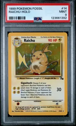 1999 POKEMON FOSSIL #14 RAICHU-HOLO PSA 9 - Image 1