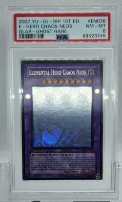 YUGIOH GLAS-EN036 ELEMENTAL HERO CHAOS NEOS GHOST RARE PSA 8 NM #68523745 - Image 4