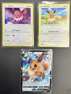 Pokemon Cards 3 Card Lot Eevee Bundle Pokemon TCG Common Holo V Pokemon Card Lot - Image 1
