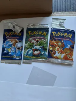 Pokemon Empty BASE SET Booster Pack Wrappers x3 (1999) - Image 1