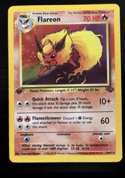 1st Edition 1999 Flareon Pokemon Jungle Holo Rare 3/64 NM/LP - Image 1