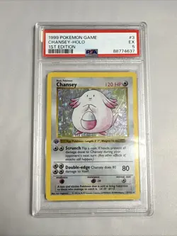 Pokemon TCG Chansey 003/102 Base Set (Shadowless) Holo 1st Edition Graded PSA 5 - Image 1