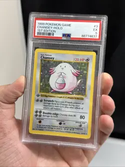 Pokemon TCG Chansey 003/102 Base Set (Shadowless) Holo 1st Edition Graded PSA 5 - Image 3