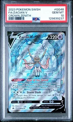 2023 Pokemon Crown Zenith Zacian V Full Art #gg48 Sword & Shield PSA 10 Gem Mint - Image 1