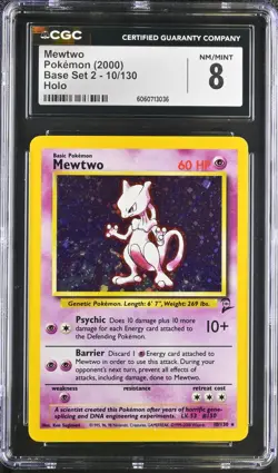 CGC 8 Mewtwo Base Set 2 10/130 Holo 2000 Pokemon Card psa - Image 1