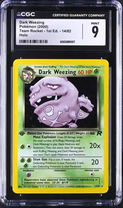 CGC 9 MINT Dark Weezing 1st Edition Team Rocket 14/82 Holo Pokemon Card psa - Image 1
