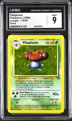 CGC 9 MINT Vileplume Jungle 15/64 Holo 1999 Pokemon Card psa - Image 1