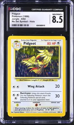 CGC 8.5 Pidgeot Jungle 8/64 NO SYMBOL ERROR Holo Rare Pokemon Card psa - Image 1