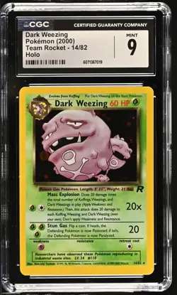 CGC 9 MINT Dark Weezing 2000 Team Rocket 14/82 Holo Pokemon Card - Image 1
