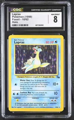 CGC 8 Lapras 1999 Fossil 10/62 Holo Pokemon Card - Image 1