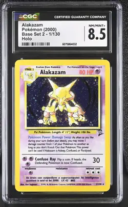 CGC 8.5 Alakazam 2000 Base Set 2 1/130 Holo SWIRL Pokemon Card - Image 1