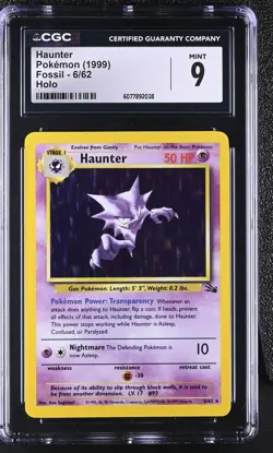CGC 9 MINT Haunter 1999 Fossil 6/62 Holo Pokemon Card - Image 1