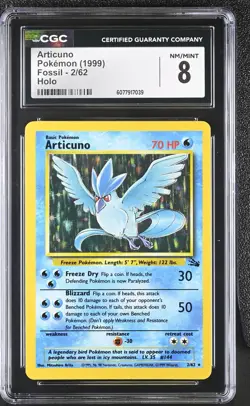 CGC 8 Articuno 1999 Fossil 2/62 Holo Pokemon Card - Image 1