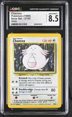 CGC 8.5 Chansey 1999 Base Set 3/102 Holo Pokemon Card - Image 1