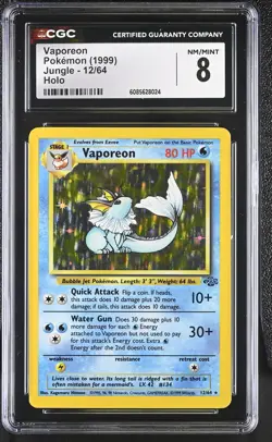 CGC 8 Vaporeon 1999 Jungle 12/64 Holo Pokemon Card - Image 1