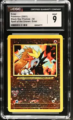 CGC 9 MINT Entei 2001 Black Star Promos 34 Reverse Holo Pokemon Card - Image 1
