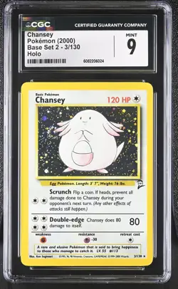 CGC 9 MINT Chansey 2000 Base Set 2 3/130 Holo SWIRL Pokemon Card - Image 1