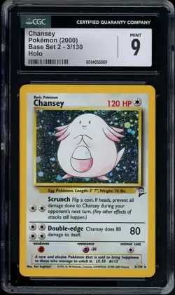 CGC 9 Chansey 2000 Base Set 2 3/130 Holo Pokemon Card psa - Image 1