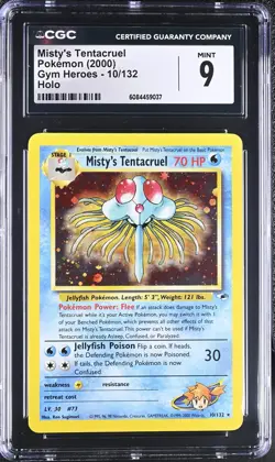 CGC 9 MINT Misty's Tentacruel Gym Heroes 10/132 Holo Rare Pokemon Card - Image 1