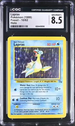 CGC 8.5 NM/MINT + Lapras 1999 Fossil 10/62 Holo Rare Pokemon Card - Image 1