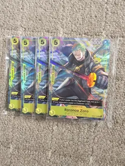 4 x One Piece 2025 Roronoa Zoro Promo Card OP07-113 English TCG - Image 1