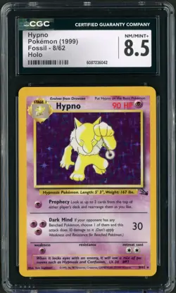 1999 Pokemon Fossil Unlimited Hypno Holo Rare 8/62 CGC 8.5 - Image 1