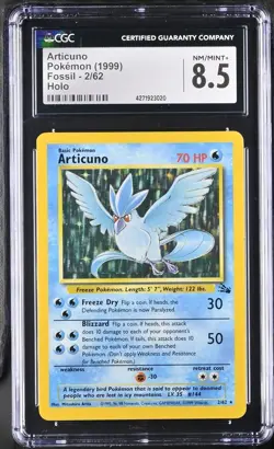 1999 Pokemon Fossil Unlimited Articuno Holo Rare 2/62 CGC 8.5 (PSA) - Image 1