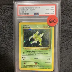 POKEMON 2000 Base II SCYTHER Holo #17 PSA 8 Swirl RARE - Image 1