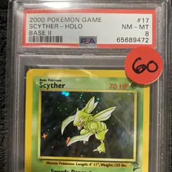 POKEMON 2000 Base II SCYTHER Holo #17 PSA 8 Swirl RARE - Image 2