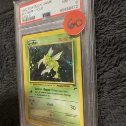 POKEMON 2000 Base II SCYTHER Holo #17 PSA 8 Swirl RARE - Image 4