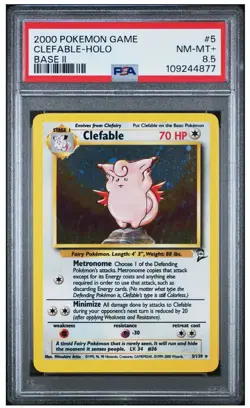 2000 Pokemon Clefable 5/130 Base Set 2 Holo PSA 8.5 - Image 1