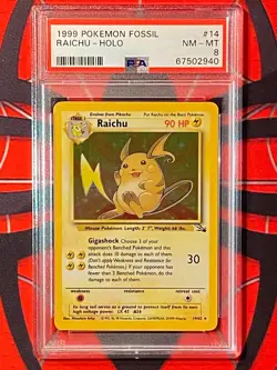 PSA 8 Raichu Fossil Holo Rare 1999 Pokemon #14 - Image 1