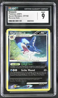 CGC 9 MINT Sharpedo 2007 Secret Wonders 37/132 Reverse Holo Pokemon Card - Image 1