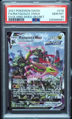 Rayquaza VMAX 218 PSA 10 Gem Mint Evolving Skies Pokemon Card ZR #961 - Image 1