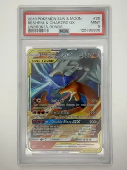 2019 Pokemon Reshiram & Charizard GX Holo Sun Moon Unbroken Bonds 20/214 PSA 9 - Image 1